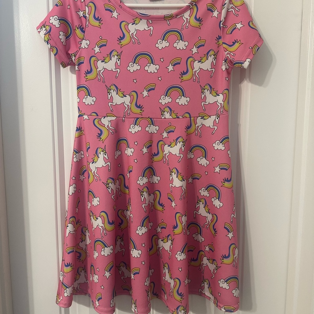 Pink Unicorn and Rainbow Kids Dress